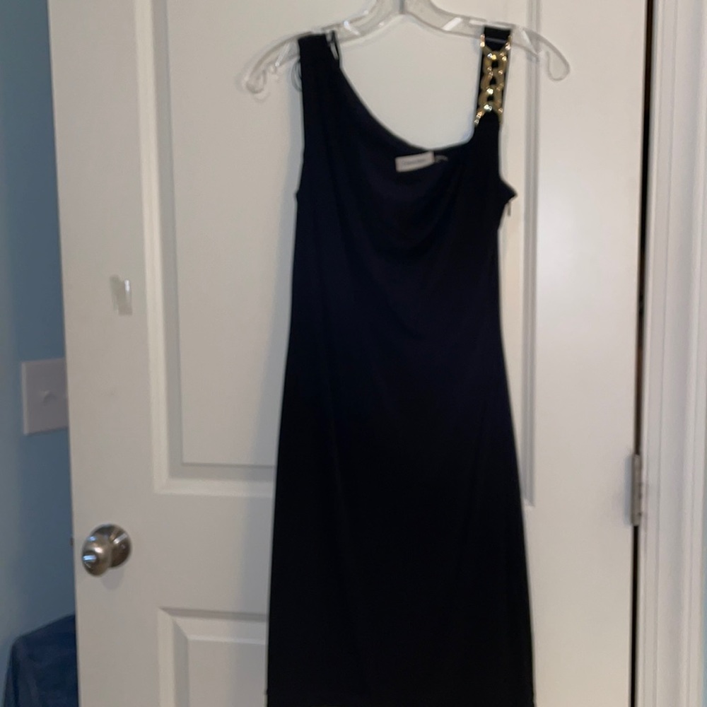 Calvin Klein little black dress with gold embellished shoulder. - Picture 2 of 2